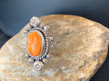 Southwestern Women's Sterling Silver Orange Spiny Oyster Ring | Sz 6 | 00457