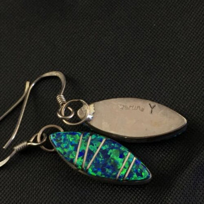 Navajo Blue Opal Inlay Turquoise Earrings | Sterling Silver | Authentic Native American Handmade | 2011