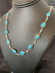 Native American Blue Turquoise Topaz Necklace | Sterling Silver | 20" | Multi-Stone | 10515