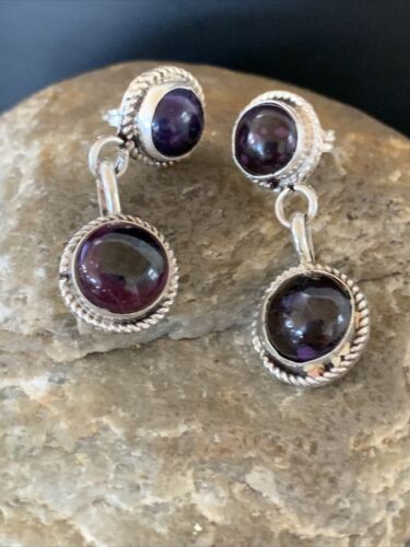 Navajo Purple Sugilite Post Dangle Earrings | Sterling Silver | Authentic Native American Handmade | 1598