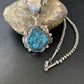 Men's Navajo Blue Spiderweb Turquoise Pendant Necklace | Sterling Silver | Authentic Native American Handmade | 10663