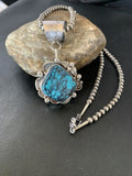 Men's Navajo Blue Spiderweb Turquoise Pendant Necklace | Sterling Silver | Authentic Native American Handmade | 10663