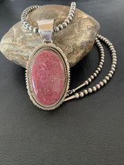 Native American Red Ruby Pendant Necklace | Sterling Silver | Handmade | 3" | 02186