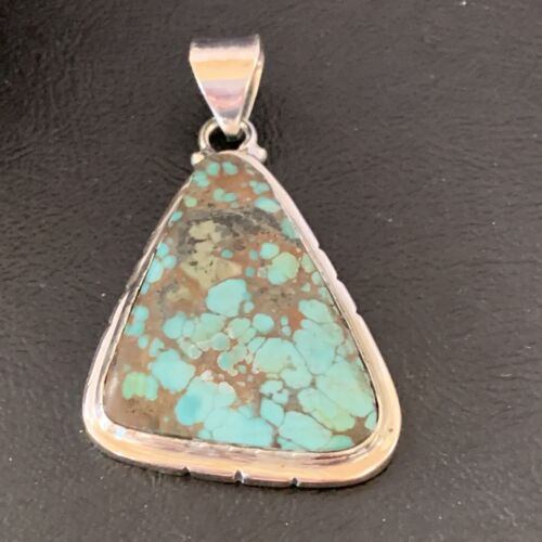Navajo Spiderweb Turquoise Pendant | Sterling Silver | 2" | Authentic Native American Handmade | 10752 - Masha USA