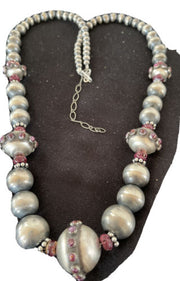 Navajo Purple Spiny Oyster Graduated Bead Necklace | Sterling Silver | Native American Handmade | 20" | 1144