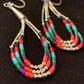 Handmade Liquid Silver Heishi Dangle Earrings | Turquoise Coral | Sterling Silver | 2" | 2001