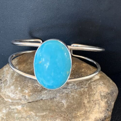 Minimalist Women's Blue Kingman Turquoise Cuff Bracelet | Sterling Silver | 12870