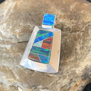 Navajo Blue Red Opal Inlay Pendant | Sterling Silver | Authentic Native American Handmade | 13340