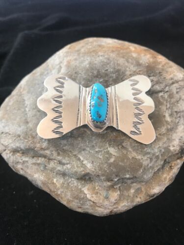 Kingman Turquoise Pin | Navajo Sterling Silver | Authentic Native American | 8666