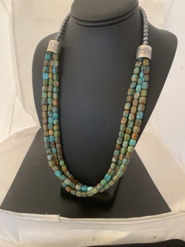 Navajo Green Turquoise Necklace | Sterling Silver | Authentic Native American Handmade | 00610