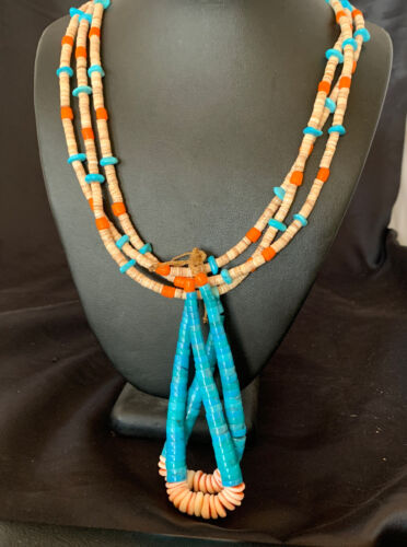 Southwestern Jacla Santo Domingo Shell Spiny Turquoise Jacla Necklace | 26" | Authentic Native American Handmade | 11992