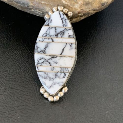 Navajo White Buffalo Turquoise Inlay Ring | Sterling Silver | Sz 6 | Authentic Native American Handmade | 12177