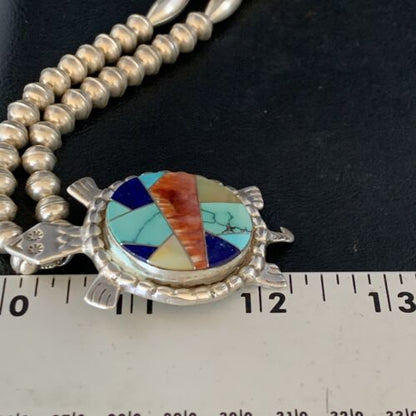 Turtle Inlay Pendant | Navajo Lapis Turquoise Sterling Necklace 24" | Handmade Southwestern Jewelry | 13680