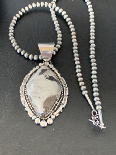 Navajo White Buffalo Turquoise Necklace Pendant | Sterling Silver | XL Men's | Authentic Native American Handmade | 11685