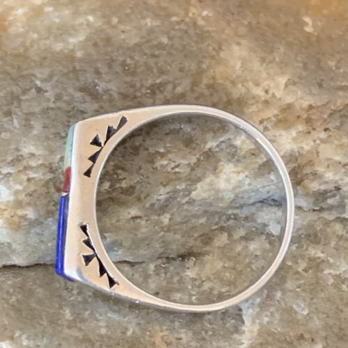 Navajo Opal Blue Lapis Red Coral Inlay Ring | Sz 7 | Authentic Native American Handmade | 11140