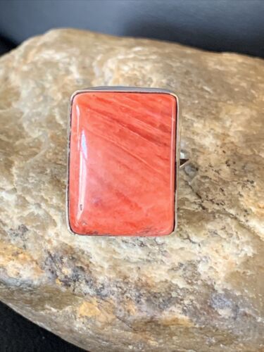 Navajo Red Spiny Oyster Ring | Sterling Silver | Sz 7 | Authentic Native American Handmade | 1837