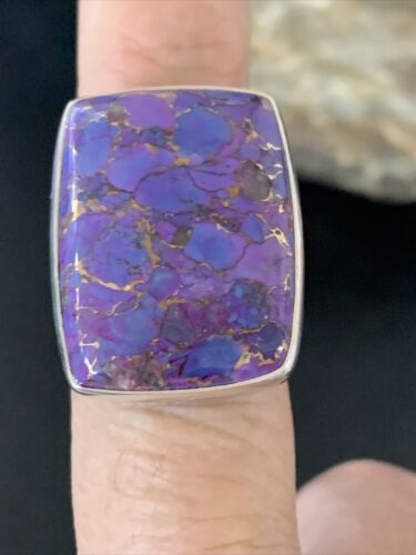 Adjustable Navajo Purple Mojave Turquoise Ring | Sterling Silver | Sz 8 | Authentic Native American Handmade | 11601 - Masha USA