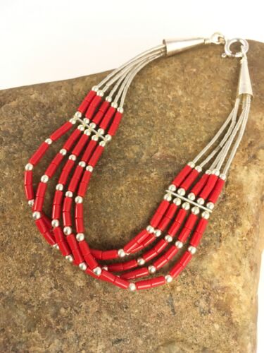 Navajo Red Stabilized Coral Heishi Sterling Silver Bracelet | 5-Strand | 7" | 13603
