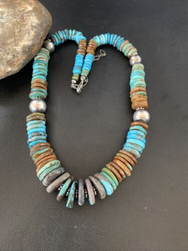 Navajo Blue Green Turquoise Necklace | Sterling Silver | Authentic Native American | 20" | 12910 | Graduated