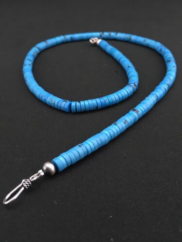 Navajo Blue Turquoise Heishi Bead Necklace | 20" | 6mm | Sterling Silver | Authentic Native American Handmade | 1341