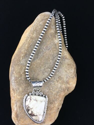Navajo Wild Horse Turquoise Pendant Necklace | Sterling Silver | Authentic Native American Handmade | 10058