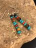 Navajo Sterling Silver Turquoise Tigers Eye Coral Earrings | Southwestern Native American