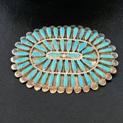 Navajo Blue Turquoise Needle Point Sterling Silver Pin Pendant | Native American Jewelry | 12802