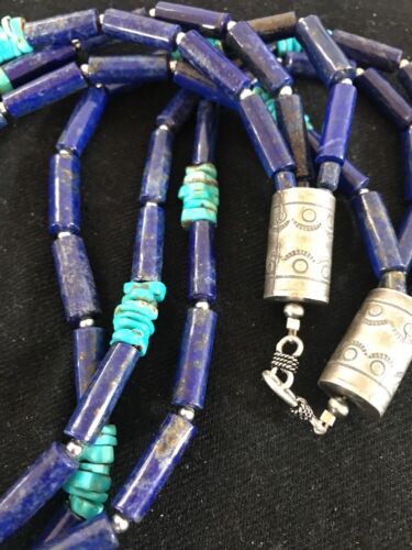 Turquoise Denim Lapis Multi Strand Navajo Necklace | Sterling Silver 23" | Southwestern | 3318 - Masha USA