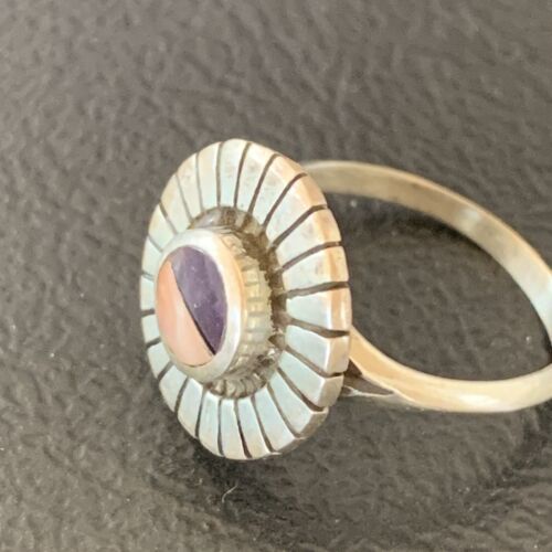 Navajo Purple Sugilite Pink Coral Inlay Ring | Sz 5.5 | Authentic Native American Handmade | 11173
