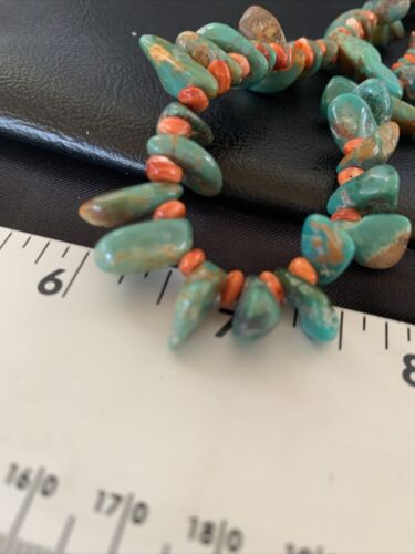 Navajo Green Turquoise & Red Spiny Oyster Necklace | Sterling Silver | Authentic Native American Handmade | 20" | 13221