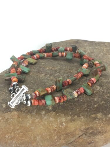 Native American Navajo Spiny Oyster Turquoise Beaded Bracelet | Sterling Silver | 1265