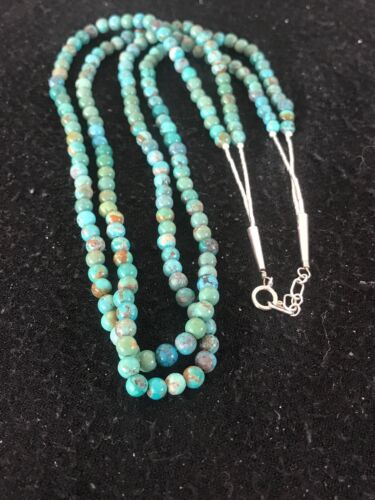 Navajo Turquoise Bead Necklace | 2 Strand | Sterling Silver | 19" | Authentic Native American Handmade | 8562
