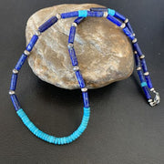 Native American Men's Navajo Lapis Turquoise Bead Necklace | Sterling Silver | 21" | 12471