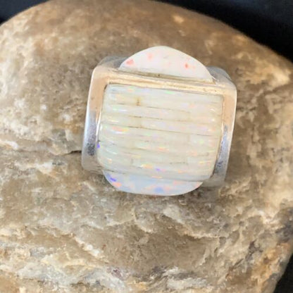 Native American Navajo White Opal Inlay Ring | Sterling Silver | Sz 10 | 12861