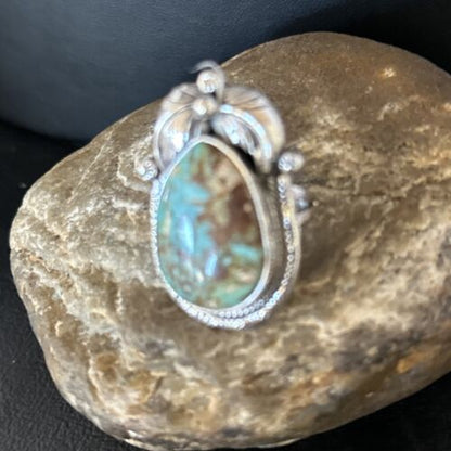 Navajo Blue Turquoise Ring | Sterling Silver | Sz 9 | Authentic Native American Handmade | 14288
