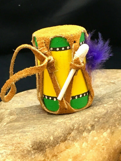Handmade Leather Drum Car Charm | 2" Mirror Dangler | Miniature Model | 8927