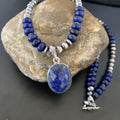 Navajo Sterling Silver Bead Necklace | Lapis Lazuli Faceted Pendant | Authentic Native American Handmade | 11367