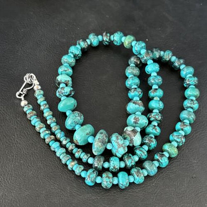 Navajo Pearls Sterling Silver Blue Spiderweb Turquoise Necklace | Authentic Native American | 26" | 14358