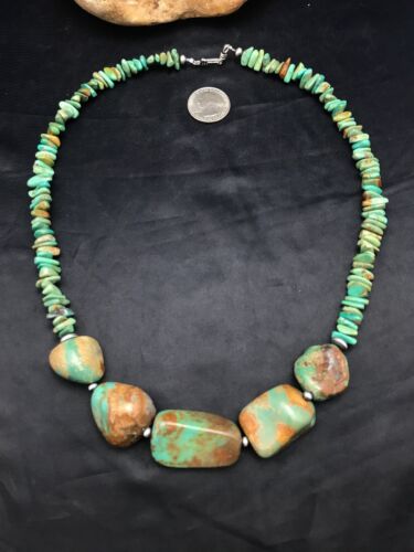 Navajo Chunky Green Nugget Turquoise Necklace | Sterling Silver | 23" | Authentic Native American Handmade | 3216