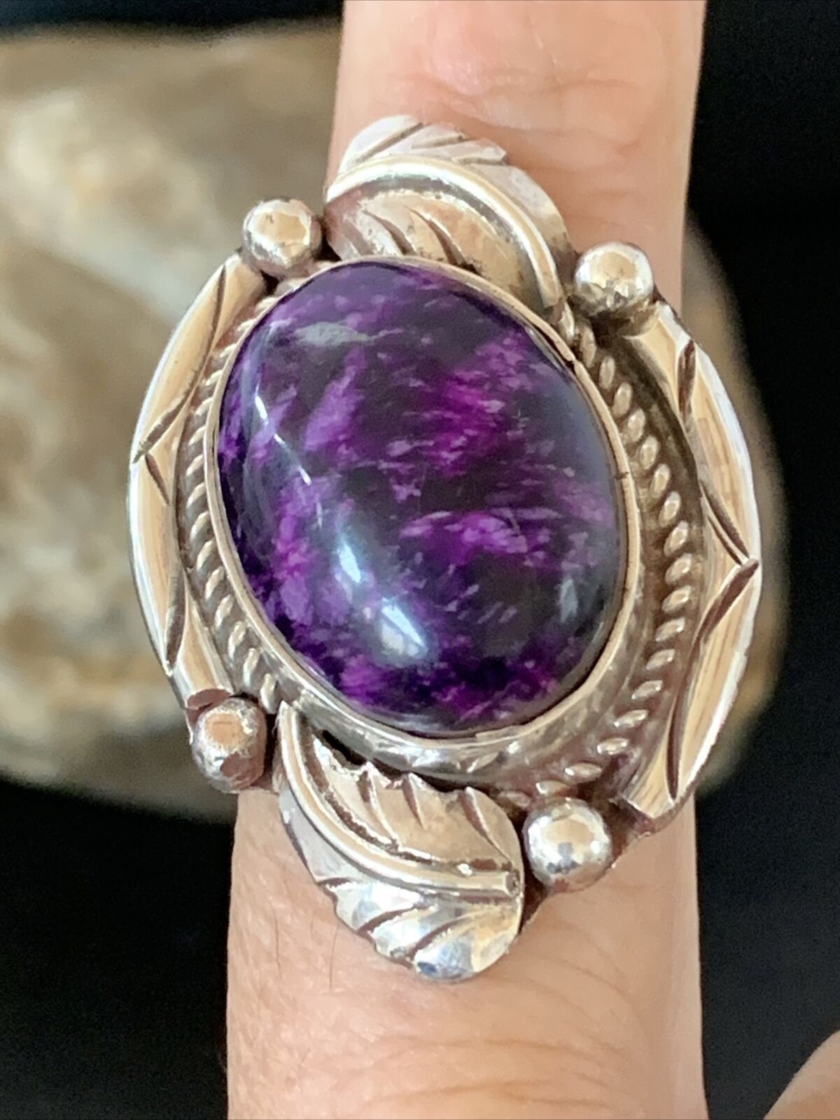 Navajo Purple Sugilite Ring | Sterling Silver | Sz 7.5 | Authentic Native American Handmade | 10440