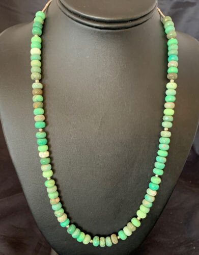 Navajo Green Faceted Turquoise Necklace | Sterling Silver | 22" | Authentic Native American Handmade | 11707