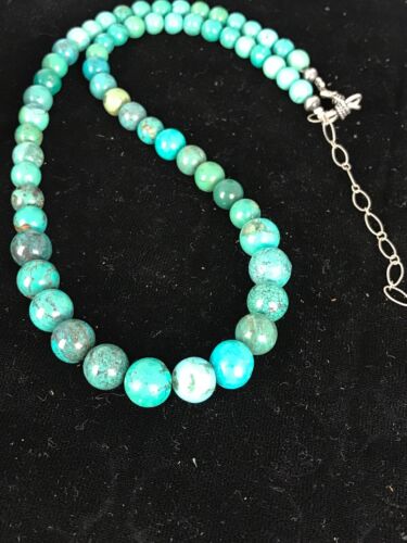 Navajo Spiderweb Turquoise Bead Necklace | Sterling Silver | 18" | Authentic Native American Handmade | 8463