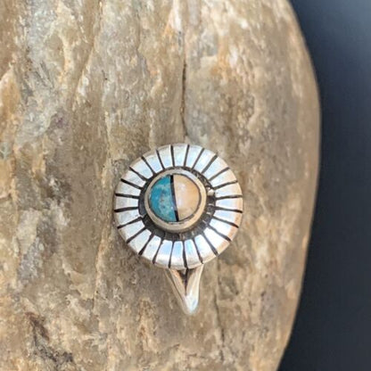 Native American Women's Navajo Blue Lapis Pink Coral Inlay Ring | Sz 6.5 | 11203 - Masha USA