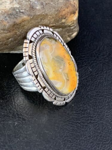 Navajo Yellow Bumble Bee Jasper Ring | Sterling Silver | Sz 8.75 | Authentic Native American Handmade | 13778
