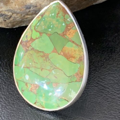 Adjustable Navajo Green Mojave Turquoise Ring | Sterling Silver | Sz 8 | 11722