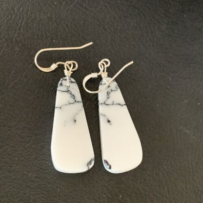 Navajo White Buffalo Turquoise Dangle Earrings | Sterling Silver | 1.25" | Authentic Native American Handmade | 12840