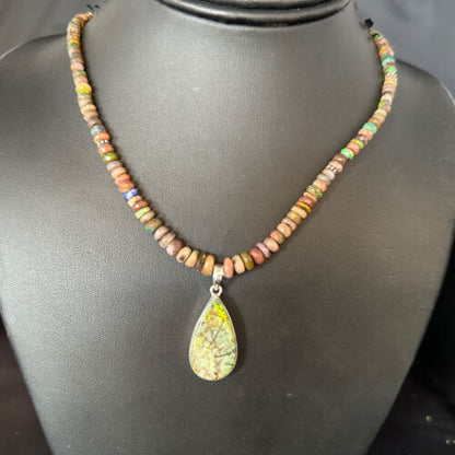 Southwestern Women's Green Opal Pendant Necklace | Sterling Silver | 17" | 14421