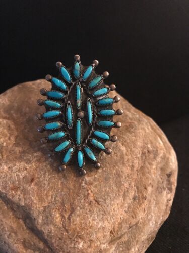 Zuni Kingman Turquoise Cluster Ring | Authentic Native American Sterling Silver | Multi-Stone | Sz 6.75 | Signed | 3511