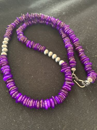 Navajo Pearls Purple Mother of Pearl Necklace | Sterling Silver | Authentic Native American Handmade | 20" | 01151