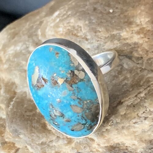 Navajo Blue Turquoise Adjustable Ring | Sterling Silver | Sz 8.5 | Authentic Native American Handmade | 14036